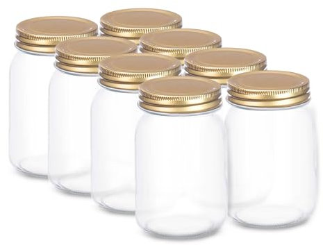 TIENDA EURASIA – Tarro Conserva | Pack | Vidrio y Metal | con Rosca Metálica Color Dorado | Tarros de Cristal para Conservas | Transparente | Ideal para Almacenaje o Conservación (500 ml Pack 8)