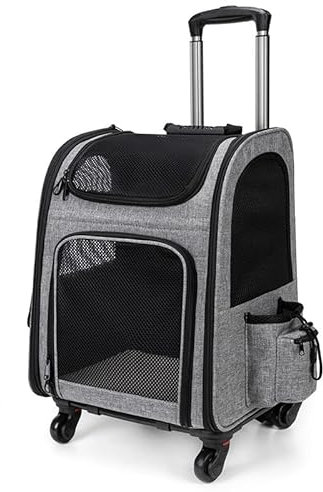 mumisuto Transportbox Katze mit Rädern 360° Drehbar, Transportbox Hund mit Taschen, Hundewagen Trolley-Rucksack, Tragbar und Atmungsaktiv, für kleine Hunde und mittelgroße Katzen bis zu 15 KG