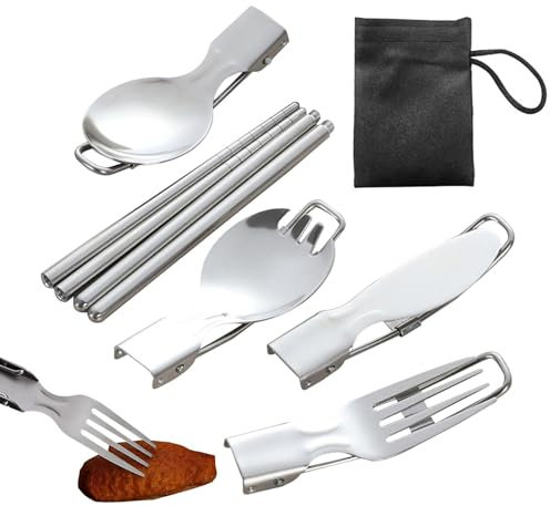 Abnehmbares Reisebesteck-Set, Campingbesteck-Set aus Edelstahl | Klappbares Edelstahlbesteck - Multifunktionale faltbare Obstgabeln für Outdoor, Wandern,