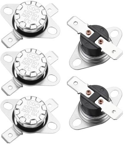 QUARKZMAN 5 Stück KSD301 Thermoschalter 0°C Normalerweise Öffner 250V 10A Thermostat Snap-Disc Temperaturschalter für Mikrowellen, Backöfen, Kaffeemaschinen, Bakelit-Material