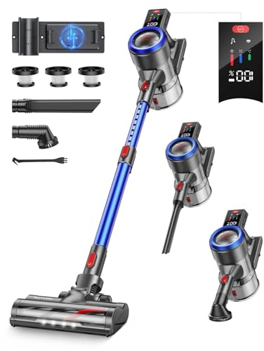 Cordless Vacuum Cleaner, 450W/38Kpa Stick Vacuum with Wall-Mounted Charging Dock Station, Smart Colour Display, Up to 55 Mins, 1.5L Dust Cup, Lightweight Vacuum for Hardwood Floor Carpet Pet Hair