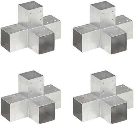 Brokky Post Connectors 4 pcs X Shape Galvanised Metal 91x91 mm-Gardens Fence Post Foot Base Bolt-on hot-dip Galvanized Sleeve Anchor support