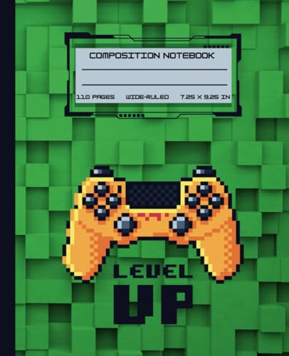 Pixel Gamer Composition Notebook: Green Pixel Gaming Journal for boys with 'Level Up' Design perfect for School, College, University Office, and Work | Wide-Ruled, 110 Pages, Soft Matte Cover