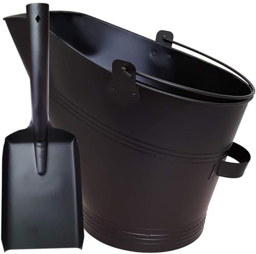 Crystals Seau à Charbon de Cheminée - Style Waterloo Avec Petite Pelle à Main - en Métal pour Cheminées et Accessoires de Feu (Noir)