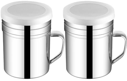 2 Stück Mehlstreuer Kakaostreuer Pulverstreuer Puderzuckerstreuer,Staubzuckerstreuer,Edelstahl mit Streuer Deckel,für Griff Shaker aus Cappuccino,Edelstahl-Pulverstreuer Feiner Frischhaltedeckel