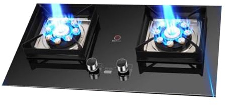 THEGA Stufa A Gas, Cucina A Gas da 9,0 KW - Cucina A Gas in Vetro Temperato, Cucina A Gas Temporizzata Intelligente Bilaterale da 180 Minuti, Cucina A Gas Portatile A 2 Fuochi(NG)