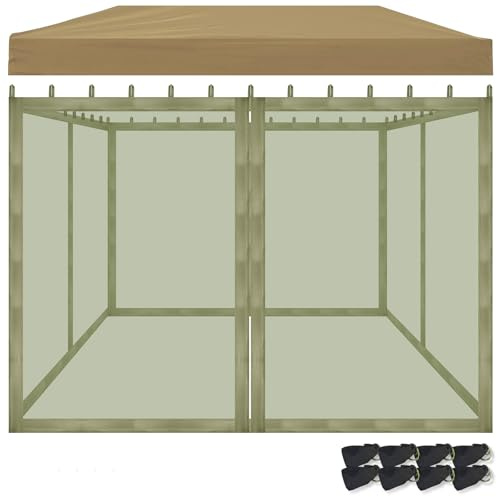2025 Moskitonetz Outdoor,4-Teilige Sonnenschirm Mesh Moskitonetz Balkon mit Reißverschluss für Pavillon Lodge Balkon Wird mit Einer tragenden Tasche geliefert mit Gewichtsbeutel(Grün, 300 cm x 300 cm)