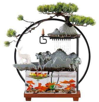 Decoraciones De La Casa Adornos de agua que fluye de estilo chino Rocalla Fuente de escritorio de agua circulante Adornos de pecera de escritorio de oficina Característica de cascada interior Fuente D