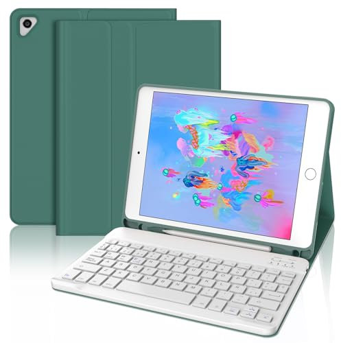 FOGARI Teclado para iPad 6/5 Generación 2018/2017, iPad Air 2/1 2014/2013, Funda para iPad 9.7 Pulgadas con Español Ñ Teclado Bluetooth Wireless, Verde Oscuro