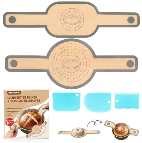 Aerzouser 2 Stück Für Dutch Ovens Silikon Backmatte Brot，Brotbackmatte，BPA-frei，Brotschlinge，Dauerbackmatte Brot，Brot Backmatte，WiederverwendbarAntihaftend und Leicht zu Reinigen