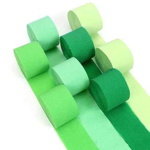 Krepppapier Grün 8 Rolls 200m,Regenbogen Krepppapier Band-4.5cm x 25m,Kreppband Grün,Luftschlangen aus Krepppapier für Hochzeitsfeier,Party Dekorationen DIY,Geburtstagsparty (4 Grüntöne)