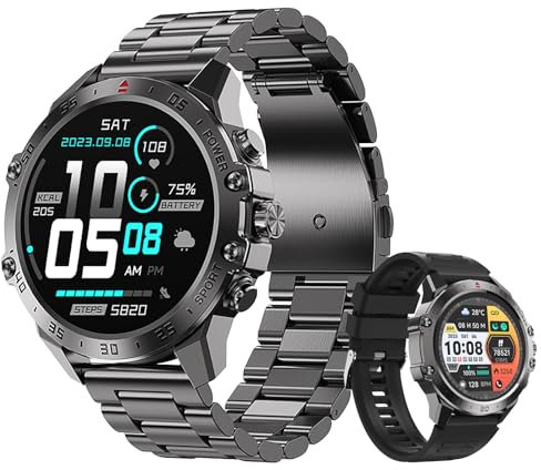 HOUAN Smartwatch for Men 1.43'' AMOLED Full Touchscreen with Phone Call Fitness Tracker Step Calorie Counter Blood Pressure Heart Rate Monitor Sleep Monitoring for Android and iOS (Black)