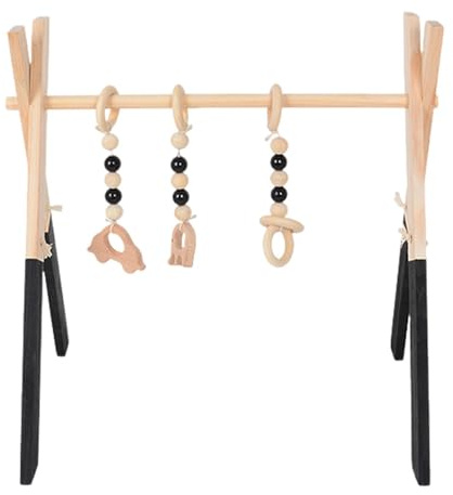 Wooden Baby Play Gym - Hanging Gym Toys for Newborns, BabyGym Toy Play Arch Activity Center, with 3 Hanging Sensory Toys, Wooden Frame, for Nursery Room, Living Room 45x37.5x47.5cm