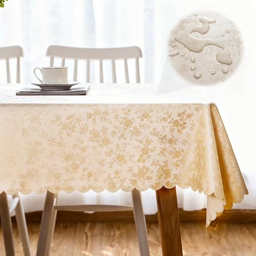 RANJIMA Tischdecke Abwaschbar, Tischdecken 140x180cm Ornamente Rechteckig Tischtuch Damast Tafeldecke Kratzfest aus Polyester, Wasserdicht Outdoor Tischtuch für Wohnzimmer, Esszimmer, Balkon, Garten