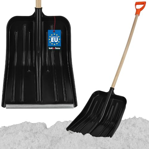 KOTARBAU® Schneeschaufel mit Holzstiel - 37 x 50 cm - Schaufel aus Kunststoff - Schneeschieber - Gartenschaufel - Schnee Schippe - Sandschaufel - Ergonomisch & Kältebeständig - Schwarz