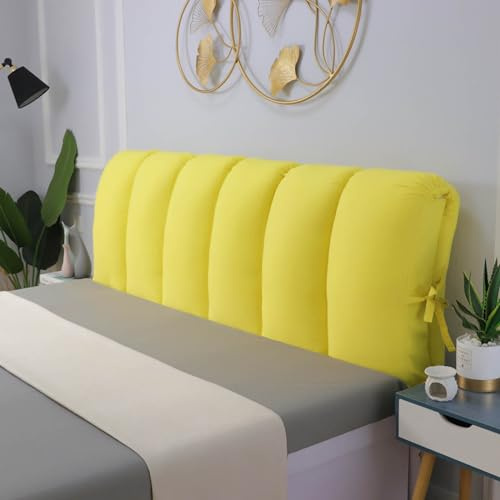 Fodera per testiera imbottita per letto in metallo, cuscino per letto matrimoniale e supporto per la schiena, 180 x 60 cm, elegante tessuto giallo, perfetta decorazione per la casa