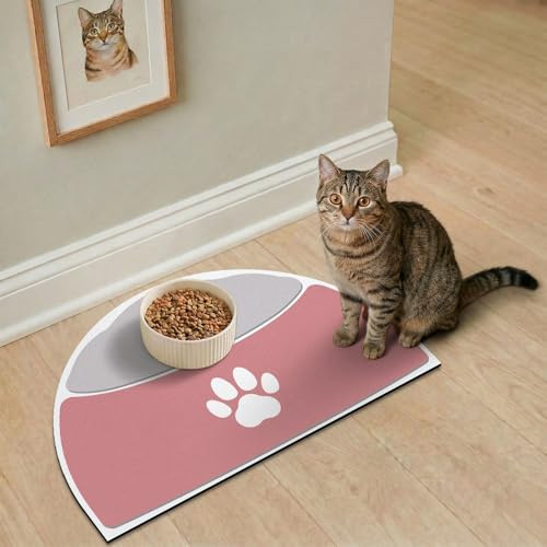 METEOROCK Napfunterlage Hund, 51x30,5 cm Futtermatte Hund Kleine, Halbrundes Napfunterlage Katzen Saugfähig, Katzenmatte Futter, Fressnapf Unterlage Hunde Passend für Einzelne Näpfe