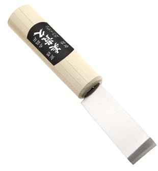 Cocktail7 - Cuchillo de piel japonesa con mango de madera y hoja plana, herramienta de corte para adelgazar cuero marroquinería acero azul acabado pulido fabricado en Japón (2,4 cm)