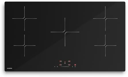 Klarstein PowerGlide Plaque Induction 90cm - 5 Zones, 9800W Boost, Curseur Tactile, Minuterie, Sécurité Enfant, Vitrocéramique Facile à Nettoyer, Plaque Cuisson Induction Encastrable