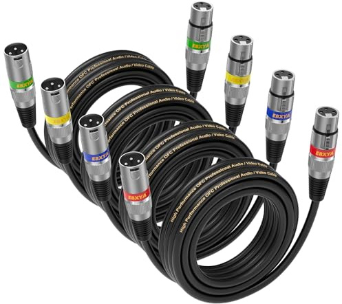 EBXYA Cable XLR 5m 4-Pack Multicolor para Estudio, Live y Fantasma | Blindado, balanceado, macho-hembra, conectores dorados, bajo ruido, robusto, calidad profesional