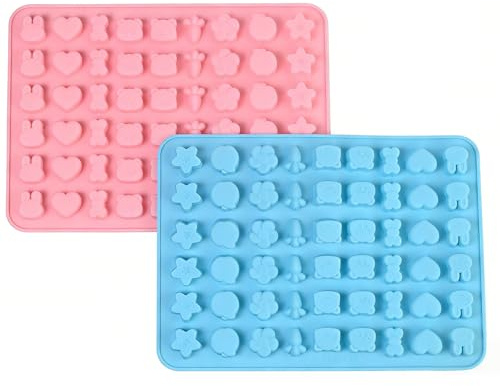2 moldes de silicona con forma de ositos de goma, molde de chocolate, juego de 9 patrones de dibujos animados, moldes de silicona para hornear, reutilizables, ideal para hacer pequeños bombones