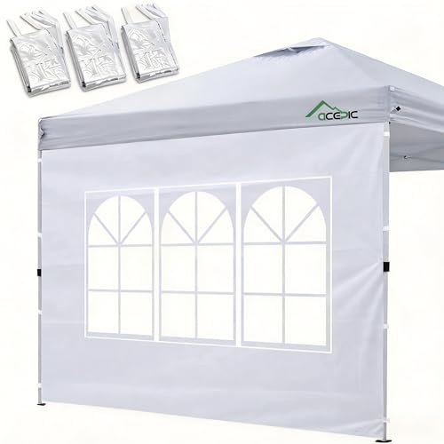 Acepic 3 PCS Seitenwände für Pavillon 3x3 – mit Fenster & Klettverschluss – als Wind- & Sichtschutz – wasserdicht 210D Oxford – passend für Partyzelt, Garten & Camping – Weiß