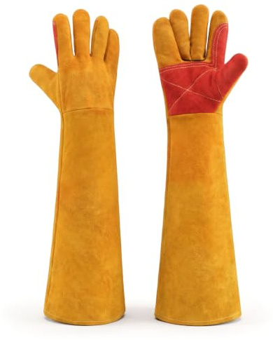Guantes largos de cuero para soldar, 60 cm, resistentes al calor, con mangas extendidas para seguridad contra incendios, guantes de trabajo de cuero vacuno grueso para soldadura y barbacoa