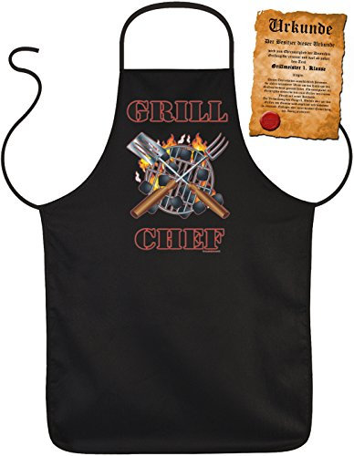 Grill-Schürze Grill-Chef BBQ Fun Koch-Schürze geil bedruckt Geschenk-Set mit Grillmeister-Urkunde