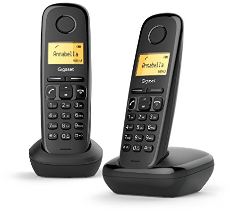 Gigaset A170 Duo - 2 téléphones DECT sans fil - écran avec rétro-éclairage - identification de l'appelant - 18 heures d'autonomie en conversation - répertoire avec 50 contacts, couleur noir