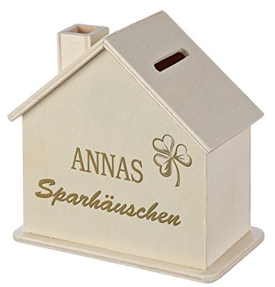 polar-effekt Spardose Haus mit Gravur - Sparbüchse aus Holz - Geldgeschenk zur Hochzeit, Taufe, Geburt, Geburtstag, Einzug, Geburtstage - Personalisierte Sparbüchse - Motiv Glückshäuschen