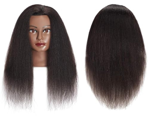 Headstar Mannequin Head 16 Afro Training Head - 100% Real Hair for Practice Cutting Braiding - Cosmetology Doll With Clamp Stand | Headstar Training Manikin Practice Model Head Hair Styling Braiding Cosmetology Doll Head Hairdresser with Clamp