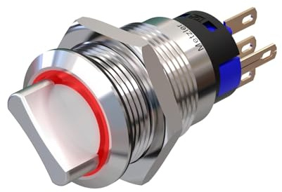 Metzler - Drehschalter 19mm - LED Ringbeleuchtung 230 V Rot - IP50 IK10 - Edelstahl - Lötkontakte
