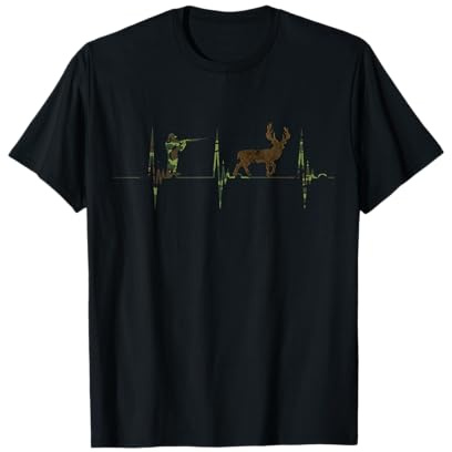 Camouflage Reh Hirsch Jäger Herzschlag EKG Puls Jagd Saison T-Shirt