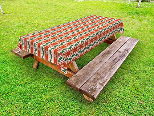 ABAKUHAUS Fiocco di Neve Tovaglia da Esterno, Bacche di Agrifoglio Banner, Tovaglia da Picnic Lavabile Decorativa, 145 cm x 265 cm, Rubino Fern Green