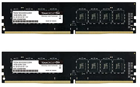 TEAMGROUP Elite TED432G3200C22DC01 Kit de mémoire RAM DDR4 32 Go (2 x 16 Go) 3200 MHz (PC4-25600) CL22 sans tampon non ECC 1,2 V UDIMM 288 broches pour ordinateur de bureau