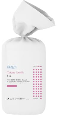 DEALFA Cotone Idrofilo QUALITA' ORO con Taglio ZIG ZAG - 100% Puro Cotone - Alta Assorbenza - Ideale per Pelli Sensibili - Monouso - Confezione da 1 Kg