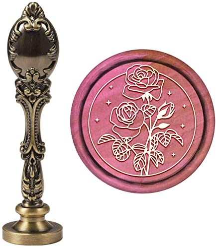 craspire Wachs Siegel Stempel Rose Vintage Wachs Siegel Stempel Blume Retro Holz Stempel Abnehmbarer Messing Siegel Legierung Griff Für Hochzeitseinladungen Verschönerung Flasche Dekoration