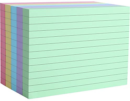 Qainjg A6-Karteikarten, liniert, Revisionskarten, Karteikarten für Büro, Schule, Lernen, 5 Farben, 400 Stück