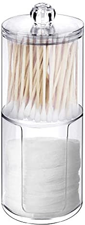 Almacenamiento de almohadillas de algodón, Transparente Organizador de algodones, Soporte para hisopo de algodón, con Tapa, para Almacenar Hisopos de Algodón, Cosméticos, Toallas de Papel (2 Pisos)