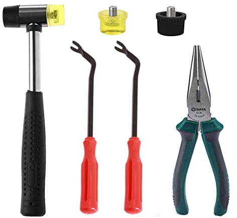 6PCS Upholstery Tacks Tools Kit- tack puller, rubber mallet with 2pcs replacement heads and needle nose plier for Furniture Repair and Leather, Jewelry Craft Project