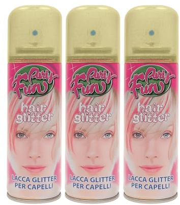 Virsus 3 bombolette Spray da 100 ml di Glitter Gold temporaneo per Capelli, colora i Tuoi Capelli con Brillantini dorati per Feste Party e Eventi per Bambini e Adulti lacca glitterata Oro - F