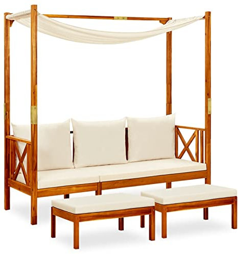 XIAOGUANG Gartenbank mit Sonnendach und Fußhockern, Outer Banks, Parkbank, Garten Bank Für Draussen, Garten Sitzbank, Friesenbank, Gartenmöbel, Massivholz Akazie