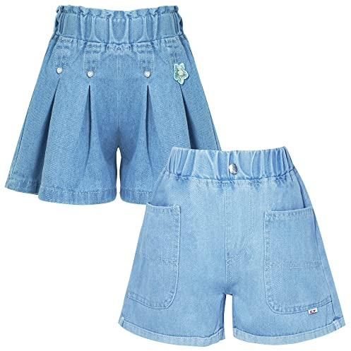 Shorts für Teenie-Mädchen Plissee-Denim-Rock-Shorts Sommer Weite Kurze Hosen Lässige Jeans-Shorts mit elastischem Bund 2er-Pack 8-9 Jahre