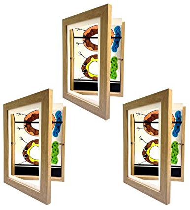 Aufklappbar Kunstfotorahmen für Kinder, holz-bilderrahmen 150 Bilder Fotorahmen befüllbar Bilderrahmen zum öffnen, A3 Kunst Rahmen zum Bemalen und Dekorieren Kinder Kunst DIY ( Farbe : Holzfarbe , Grö