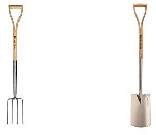 Kent & Stowe Beet-Spatengabel – Garten-Forke zum Umgraben aus Edelstahl, 104 cm & Gärtnerspaten – Profi-Spaten aus Edelstahl, für Harte und steinige Böden, Gartenspaten mit Stiel aus Eschenholz, 110cm