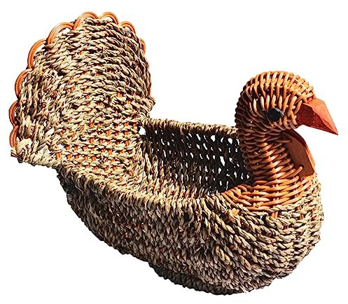Cabilock Cuenco Decorativo para Servir Frutas Hecho a Mano con Forma de Pavo Tejido de Madera Cesta para Guardar Pan Bocadillos Hogar Moderno