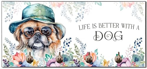 Cadouri Design-Hundegarderobe mit Pekinese - Leinenhalterung für Halsband, Leine & Geschirr - originelles Geschenk für Hundebesitzer - handgefertigt