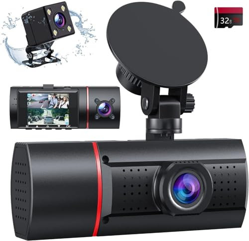 LIDOFIGO Dashcam Auto Vorne Hinten und Innen mit SD-Karte, 1080P Auto Kamera 2 LCD IPS Infrarot-Cut Nachtsicht, Parküberwachung, WDR, Loop-Aufnahme, Superkondensator Dash Cam G Sensor Max