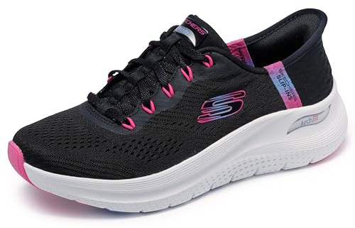 Skechers Arch Fit 2.0 Easy Chic - Sneaker da Donna, Senza Lacci, Senza Mani, BKHP = Nero/Rosa Acceso, 38 EU