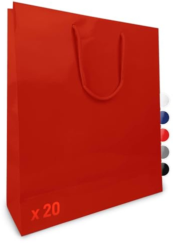 Verpackungswelt Geschenk-Tüten 20 Stück | Glänzende Papier-Tüten mit Henkel | Geschenk-Tüte 35x12x40 cm | Papier-Tüte ideal für Geburtstag, Weihnachten, Einzug & Mitbringsel | Rot